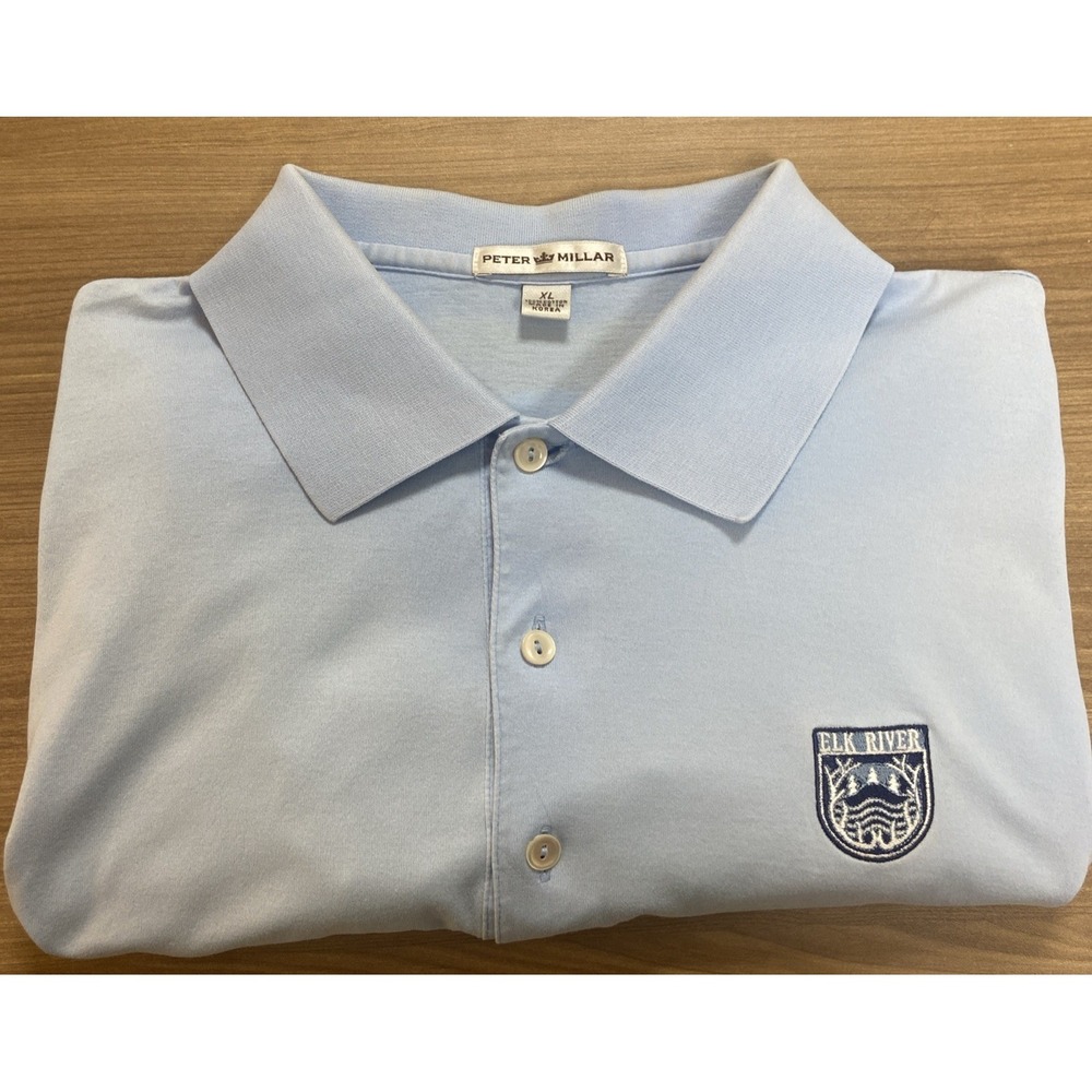 Peter Millar Polo Shirt Mens XL Light Blue Golf Polo Elk River NC Short Sleeve